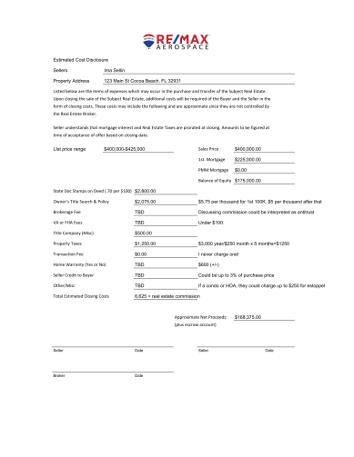 example of a Estimated Net Sheet - Sheet1-1