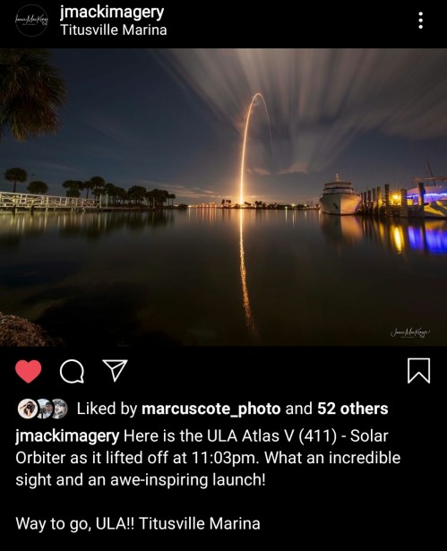 Long exposure photo rocket launch over water