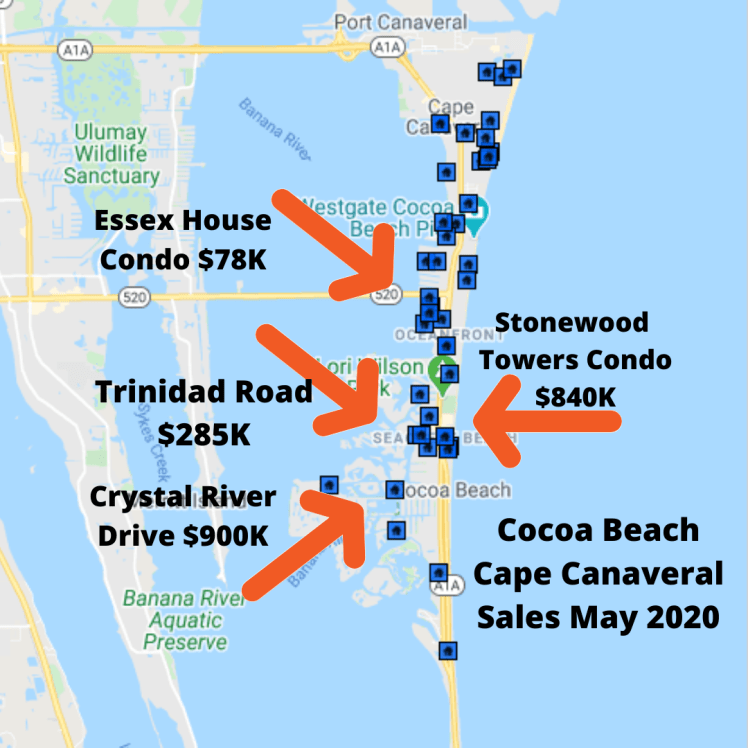 Map View of the sales in Cocoa Beach and Cape Canaveral May 2020