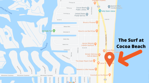 Map view of the Surf at Cocoa Beach condominiums