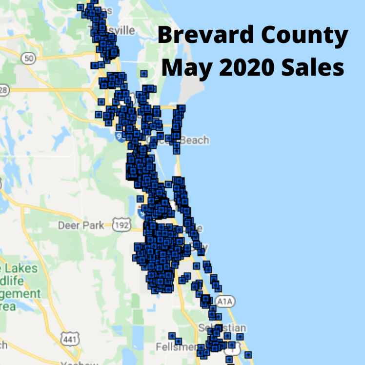 Map View of the home sales in Brevard County for May 2020