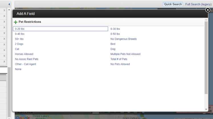 Pet restriction search parameters for our MLS.