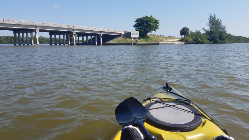 front of the kayak in the foreground on the Sykes Creek in Merritt Island. Launched from Kiwanis Island Park Merritt Island