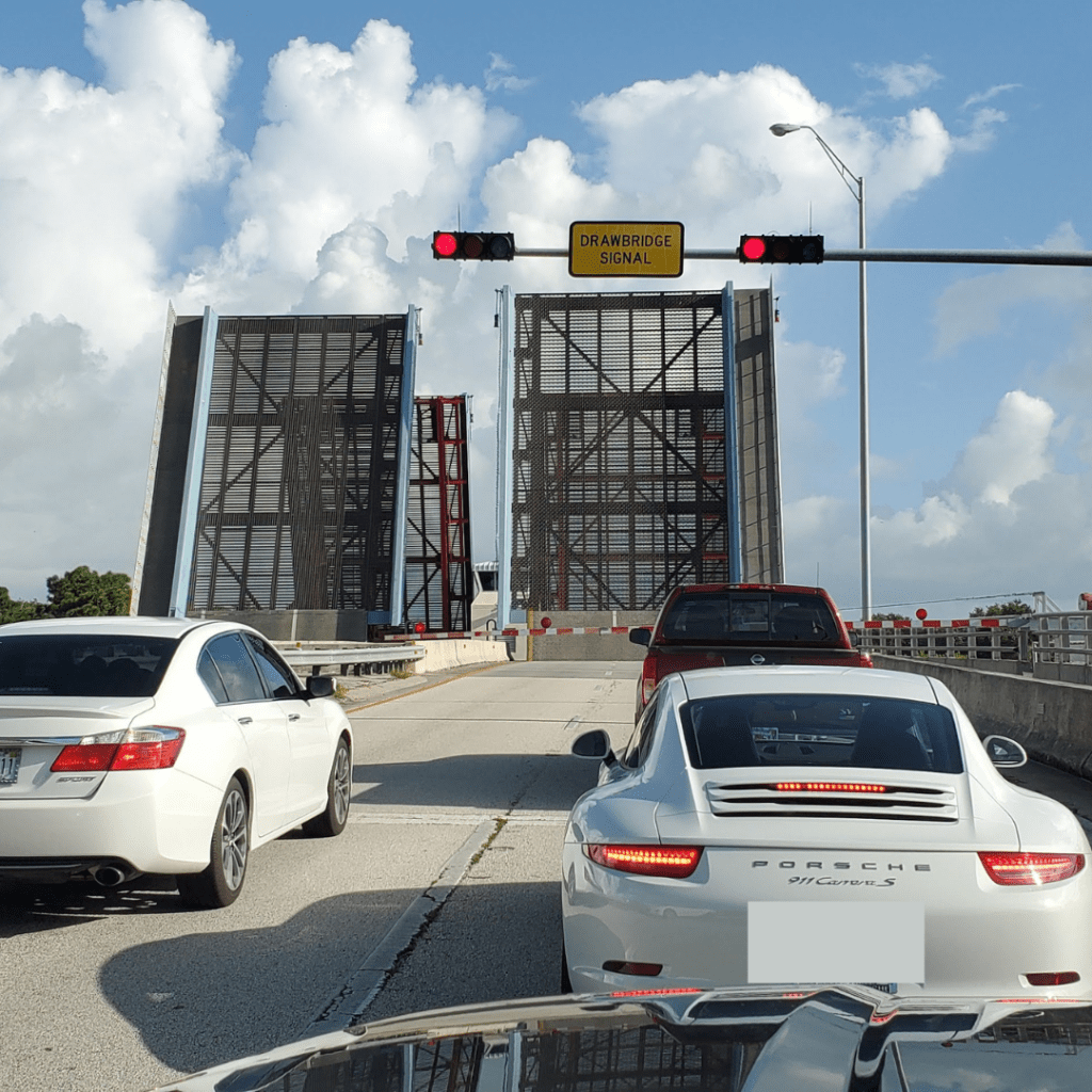 The barge canal draw bridge is up in north Merritt Island on SR3
