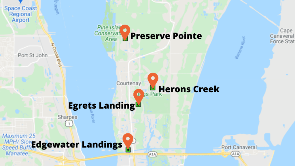 Map view of North Merritt Island showing the location of the new construction communities.