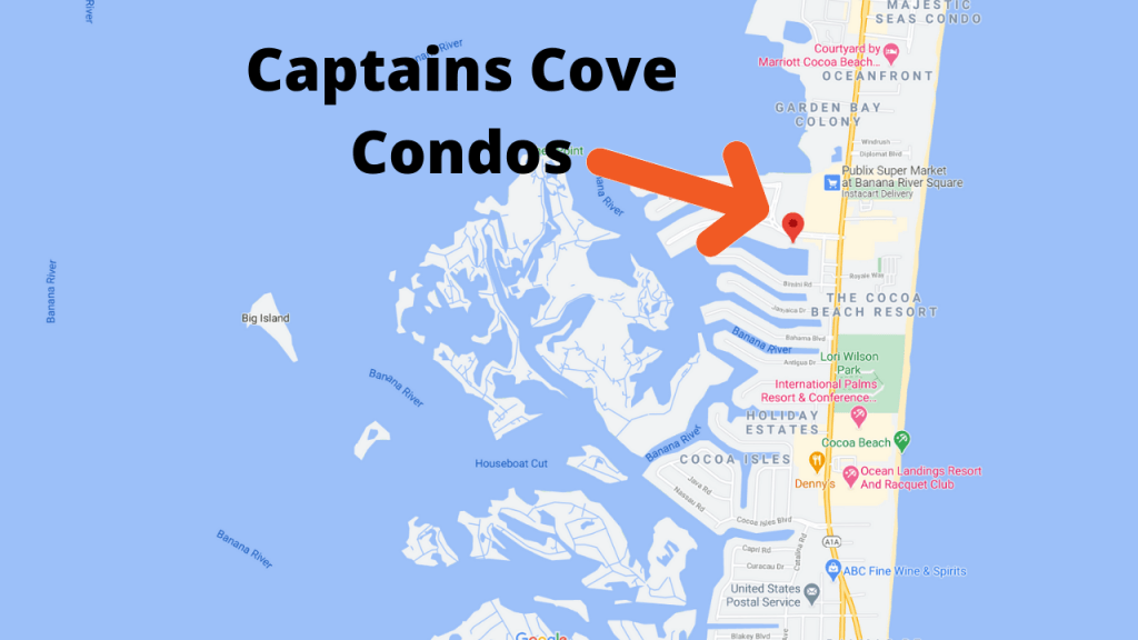 map view of the Captains Cove condos in Cocoa Beach Florida
