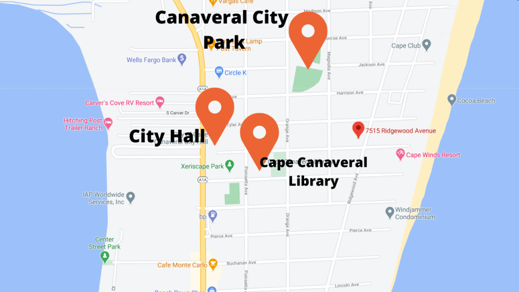 Map view of the Lamp Post. You are near the beach, the library, city hall, and several parks.
