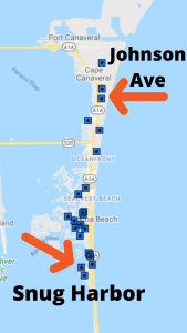 Map view of the homes sales in Cocoa Beach and Cape Canaveral October 2020