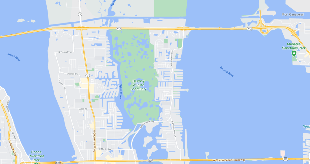 The Ulumay wildlife Sanctuary is the western border of N Banana River Dr along with Sykes Creek
