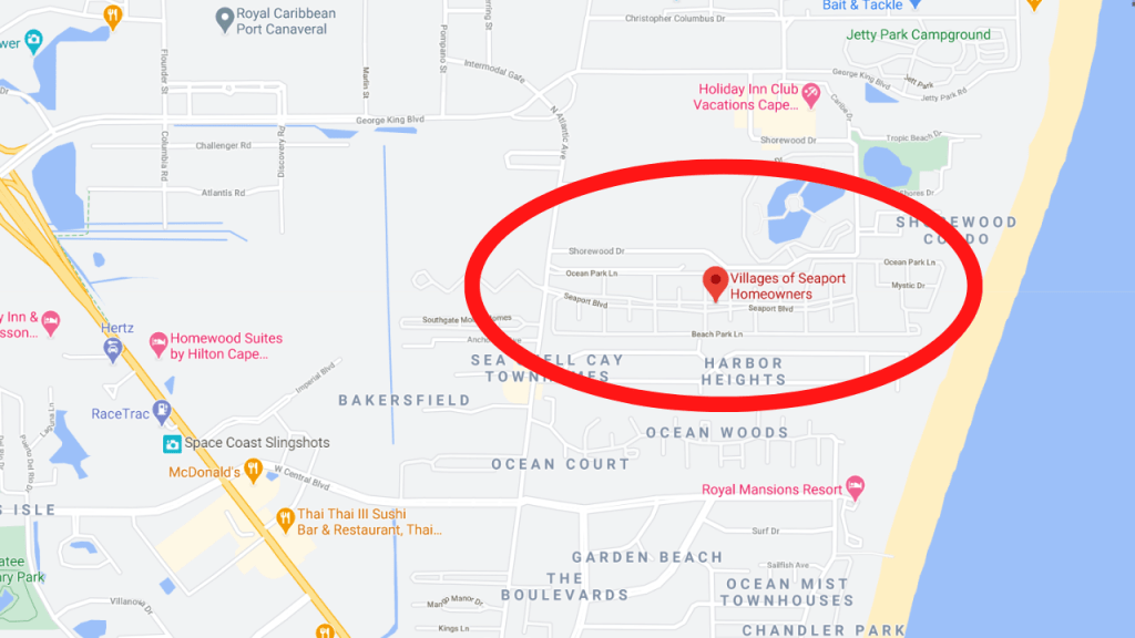 map view showing the Villages of Seaport in Cape Canaveral