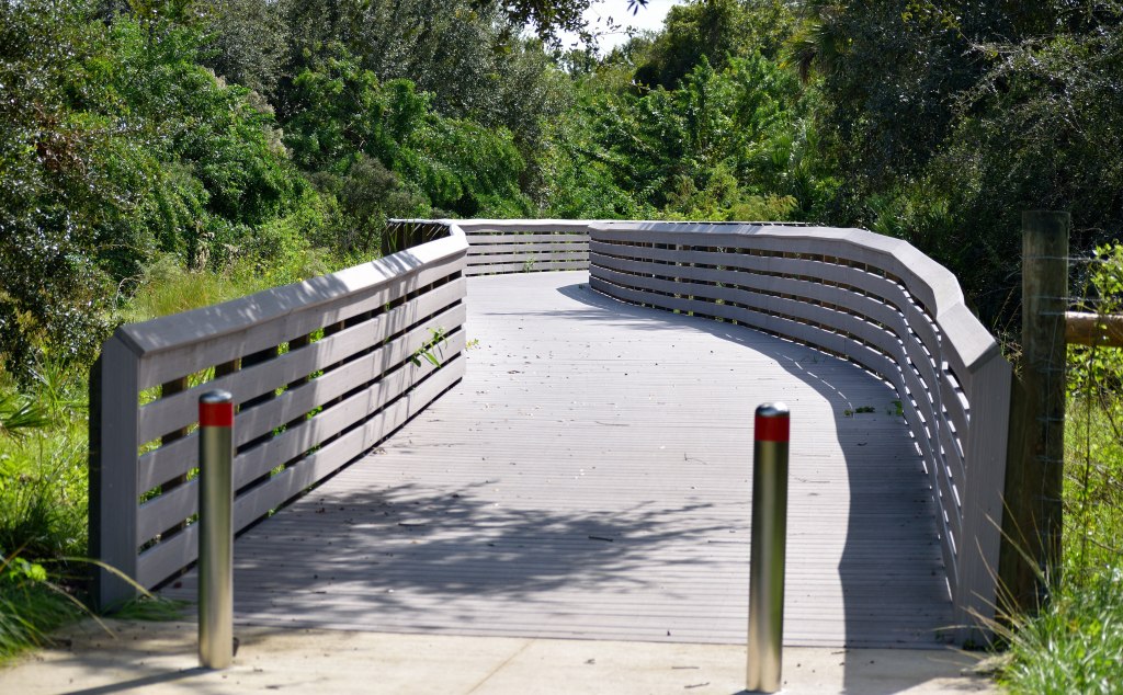 The boardwalk along the linear park at the Brevard Zoo
