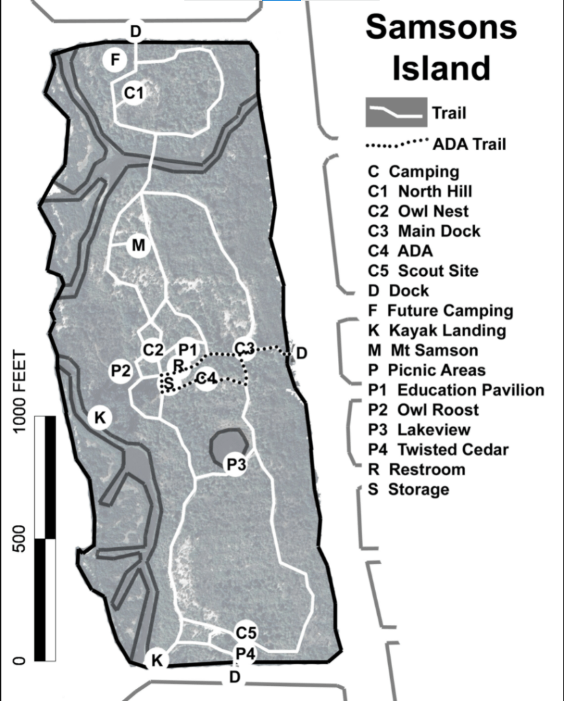 Sampson Island has trails to explore and primitive camp sites too.