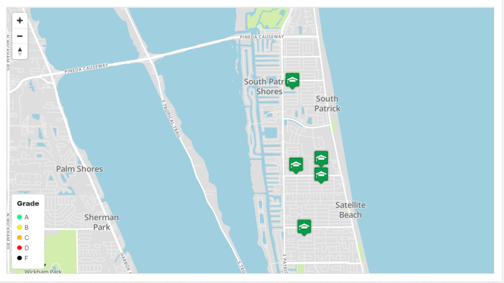 Florida Today mapped and graded the schools in Satellite Beach giving them an A for 2020/2021