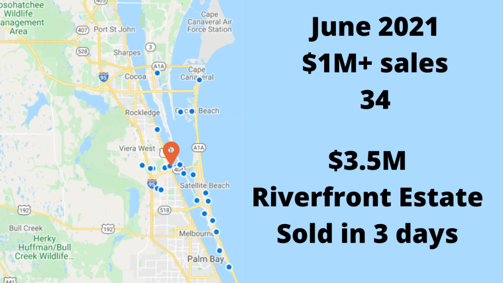 Map View of the $1M+ home sales for the month of June 2021.