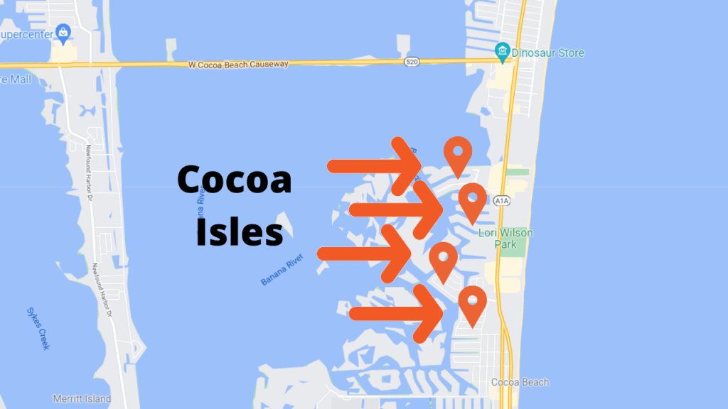 map view of Cocoa Beach showing where the Cocoa Isles are at.