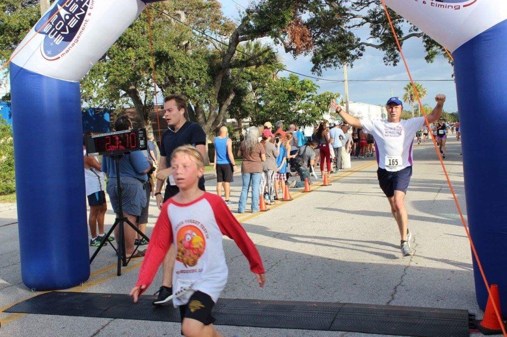 The Cocoa Beach turkey trot 5k finish line
