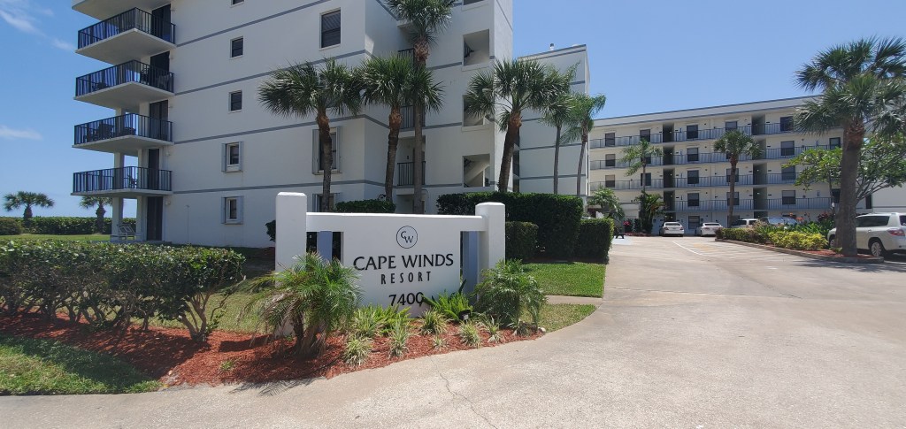 Cape Winds condominium in Cape Canaveral Florida. This is the entrance on the north side of the property.