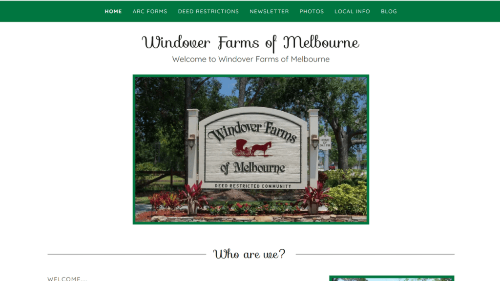 screenshot of the Windover Farms of Melbourne website