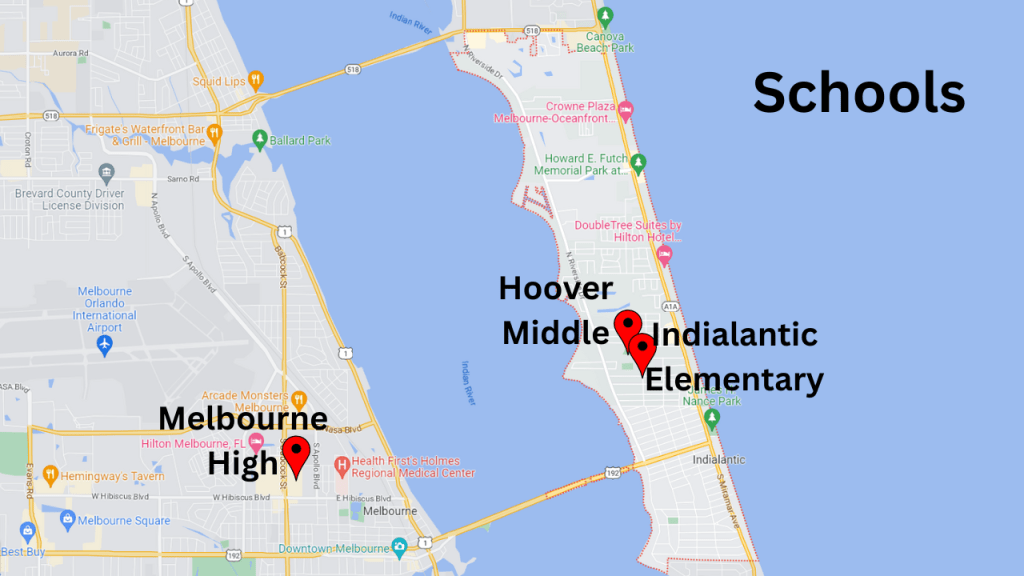 Map view showing the schools for the 32903