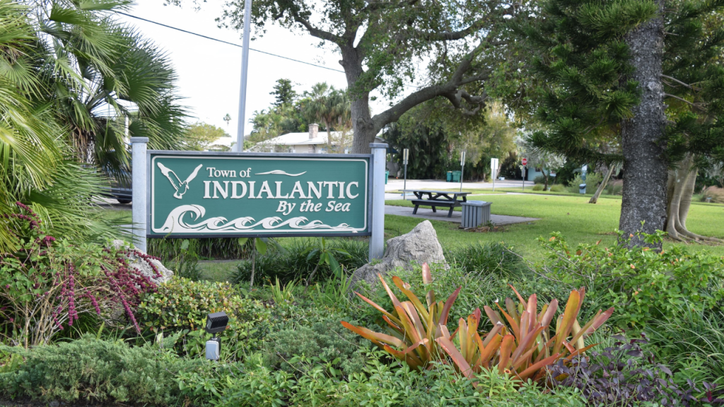city limit sign for the town of Indialantic by the sea