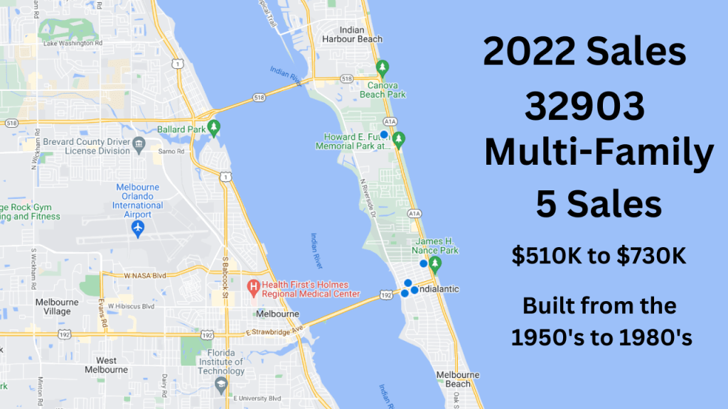 map view showing the multi family sales in the 32903 for 2022