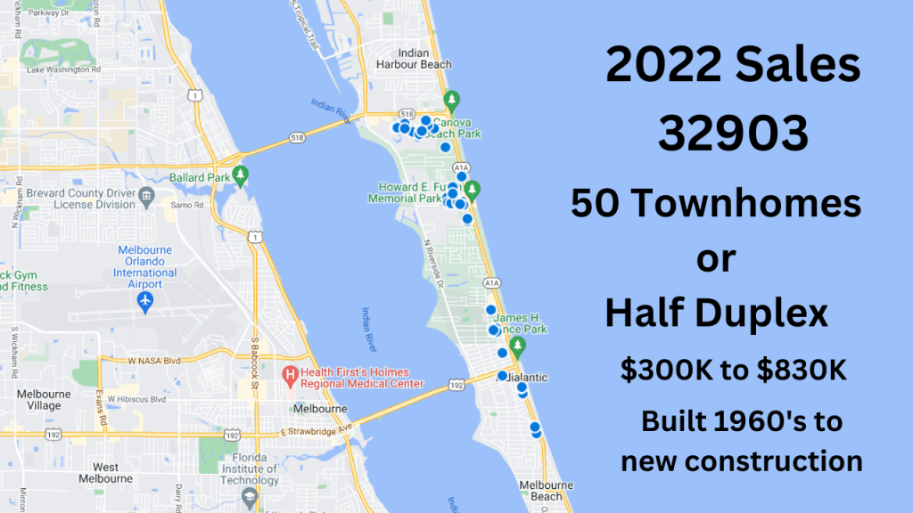 map view showing the townhome sales in the 32903 for 2022