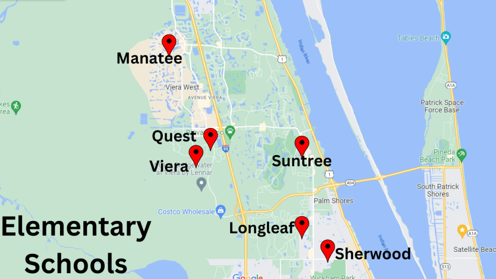 map view showing the elementary schools for the 32940