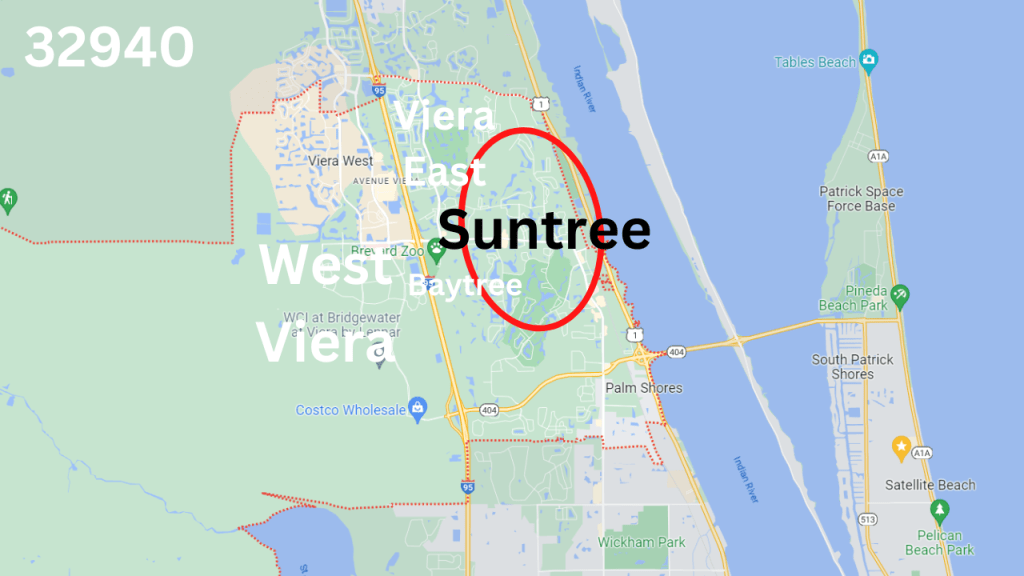 Map view showing where Suntree is located