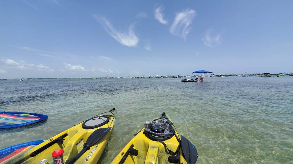Kayaking to the sandbar at lowtide inside the Sebastian Inlet