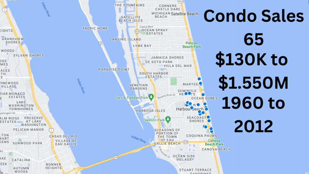 map view showing the condo sales for Indian Harbour Beach in 2022