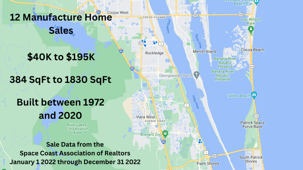 Map view showing the manufacture home sales for the 32955