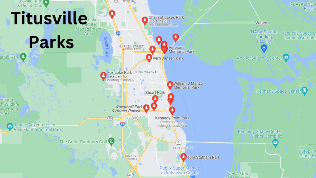 Map view of the parks in the Titusville area.