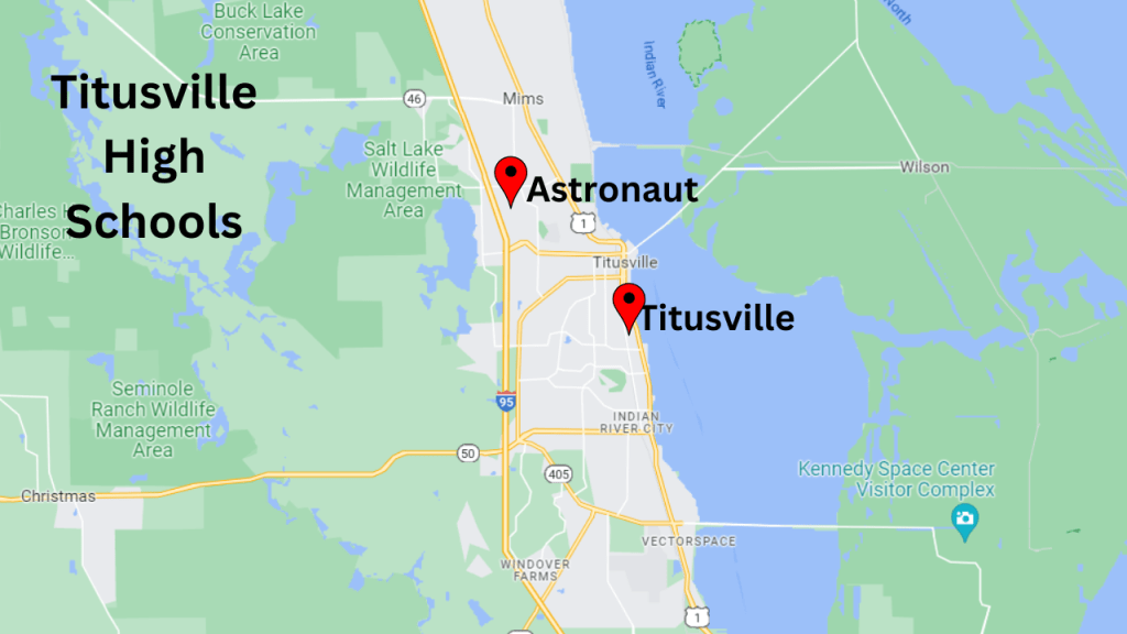 map view showing the high schools for Titusville.