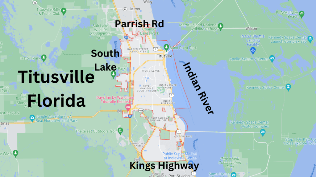 map view showing the city limits to Titusville Florida