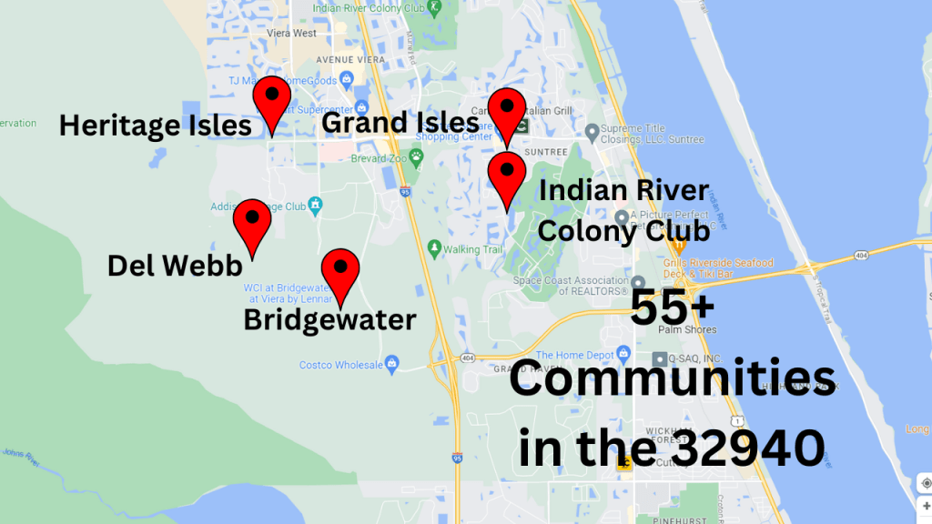 map view showing the 55+ communities in the Viera area