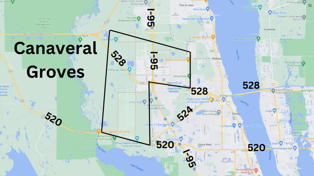 Map view showing Canaveral Groves