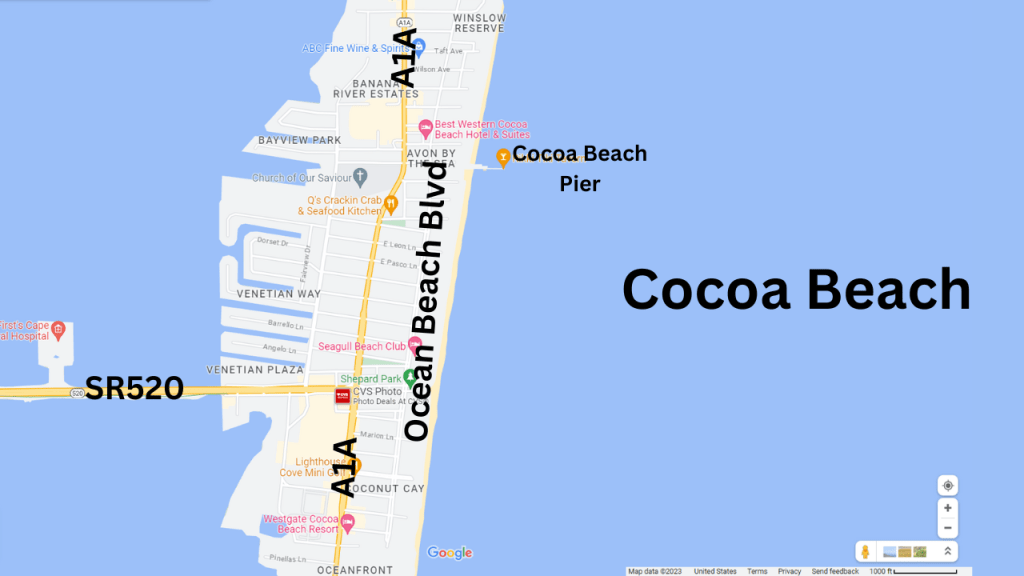 Map view showing Ocean Beach Blvd