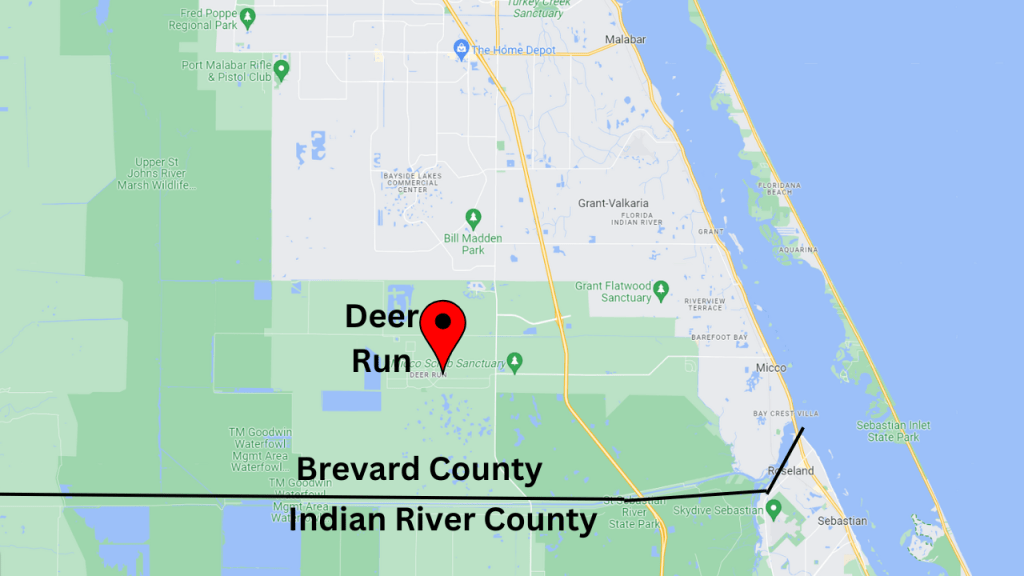 Map showing location of Deer Run in south Brevard County