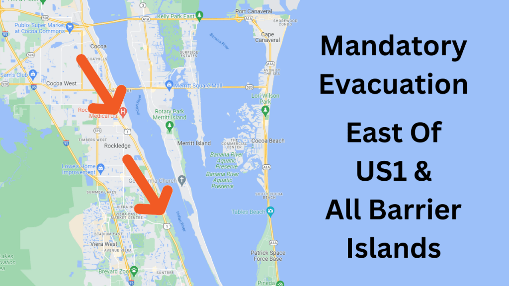 Map view showing the mandatory evacuation area of the barrier islands