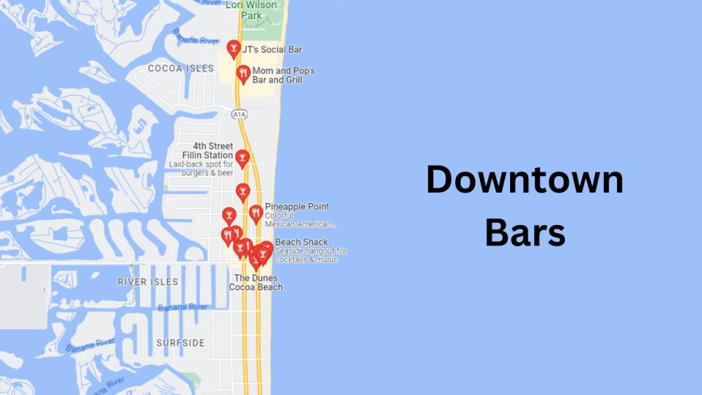 Map view showing the bars in downtown cocoa beach