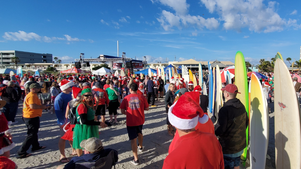 Surfing Santas happen on December 24th every year and is always a big draw to downtown cocoa beach