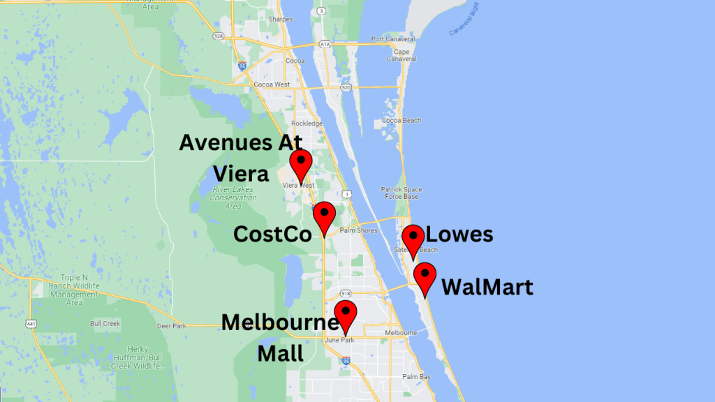 map view showing shopping options in Melbourne