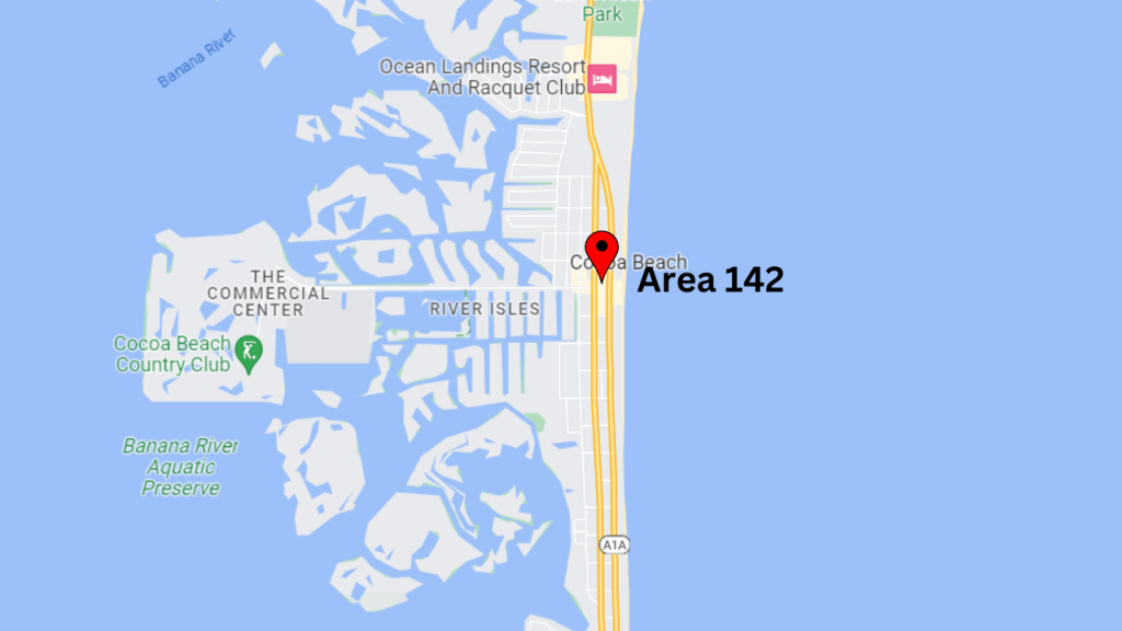 map view of cocoa beach showing where Area 142 is located