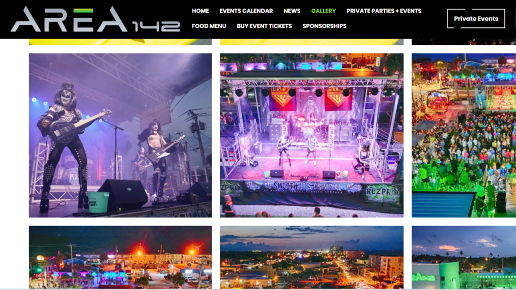 screenshot showing past bands that played at area 142