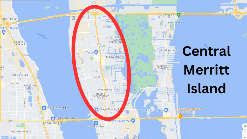 Map view showing Central Merritt Island