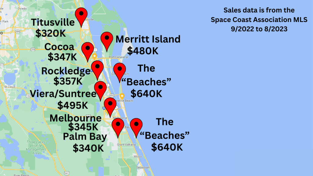 Map view showing the median prices in Brevard County