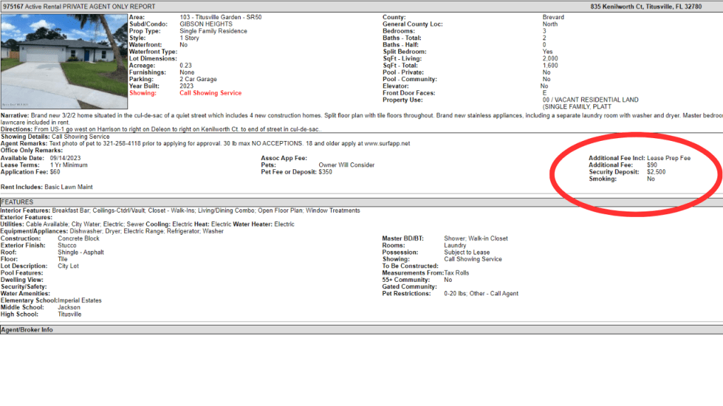 screenshot of a single family home for rent to show where to look to find the fees needed to move in.