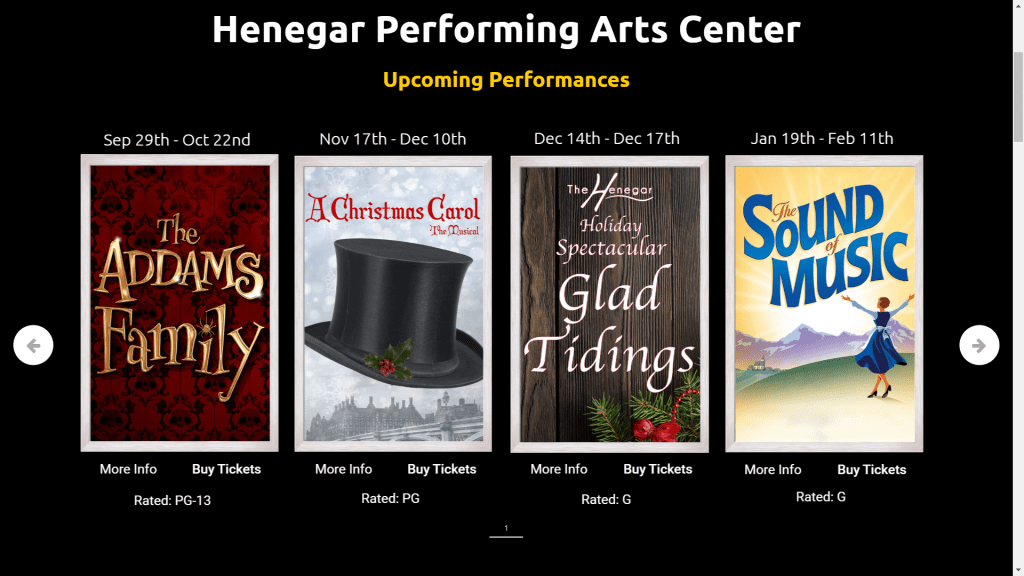 Henegar Performing Arts Center webpage