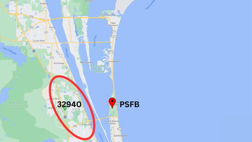 map view showing location of the Viera area in the 32940 zip code