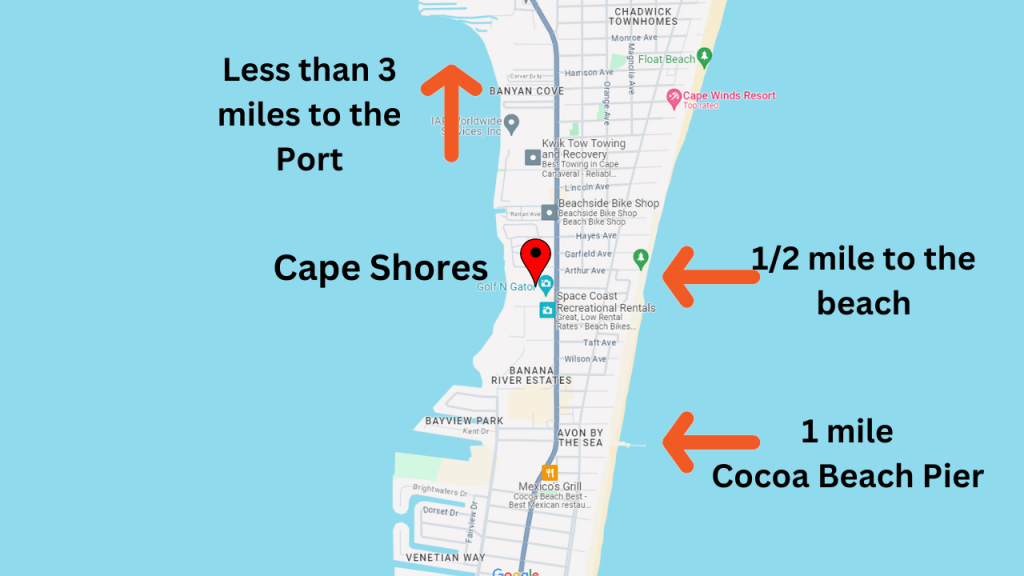 Map view of Cape Canaveral showing the location of Cape Shores